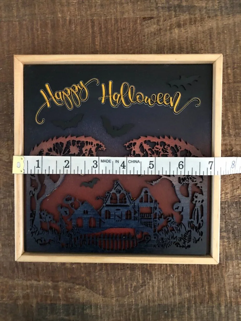 Happy Halloween Hanging Wall Art: Spooky Haunted House, Flying Bats, Handmade
